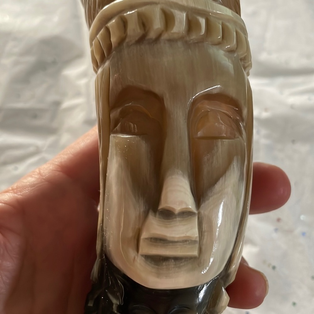 Natural Ox Bull Horn Carved Face HandCarved From Chile